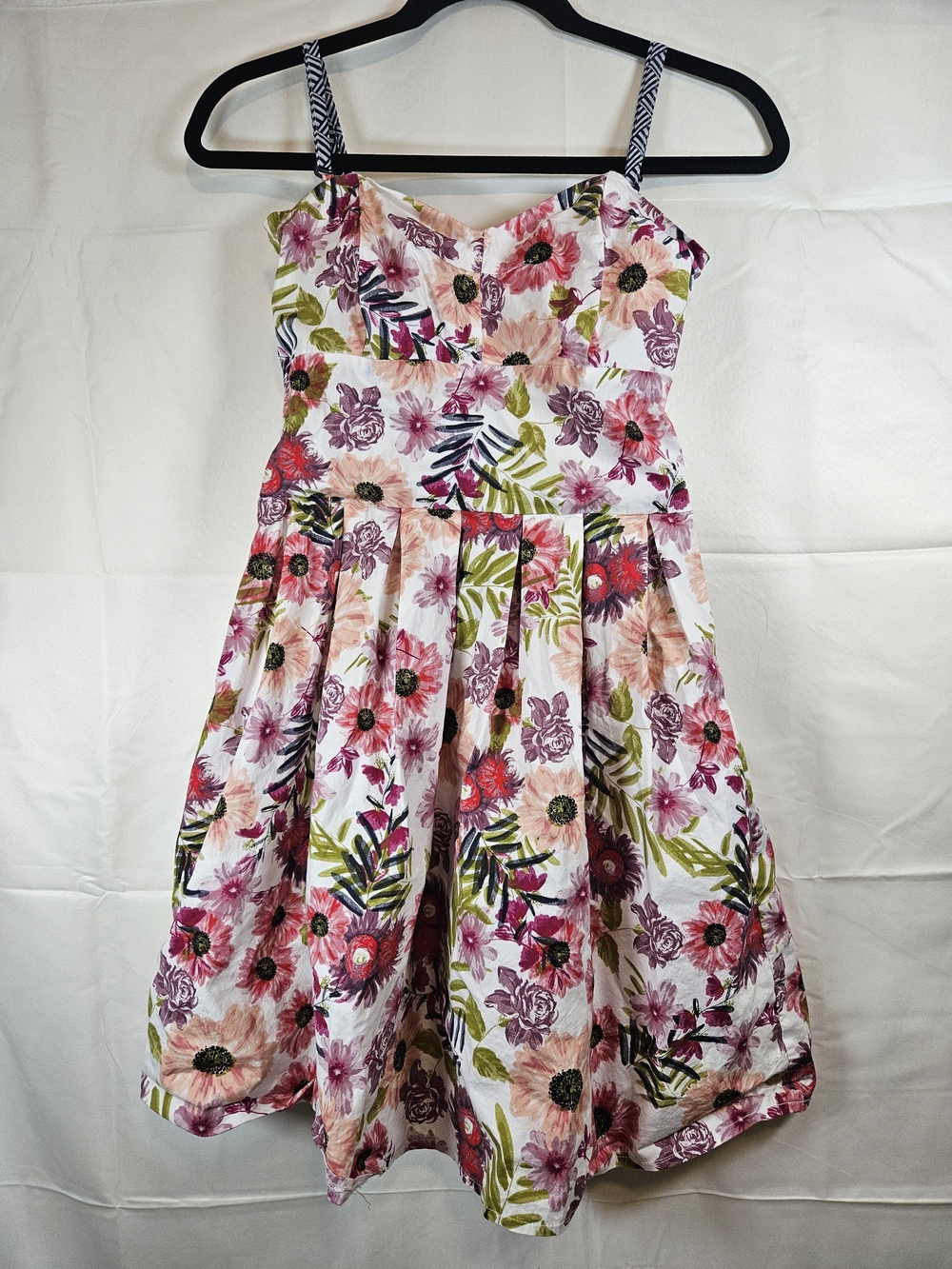 Strapless Floral Fit-and-Flare Dress in White, Pink, Green Fairycore Whimsi